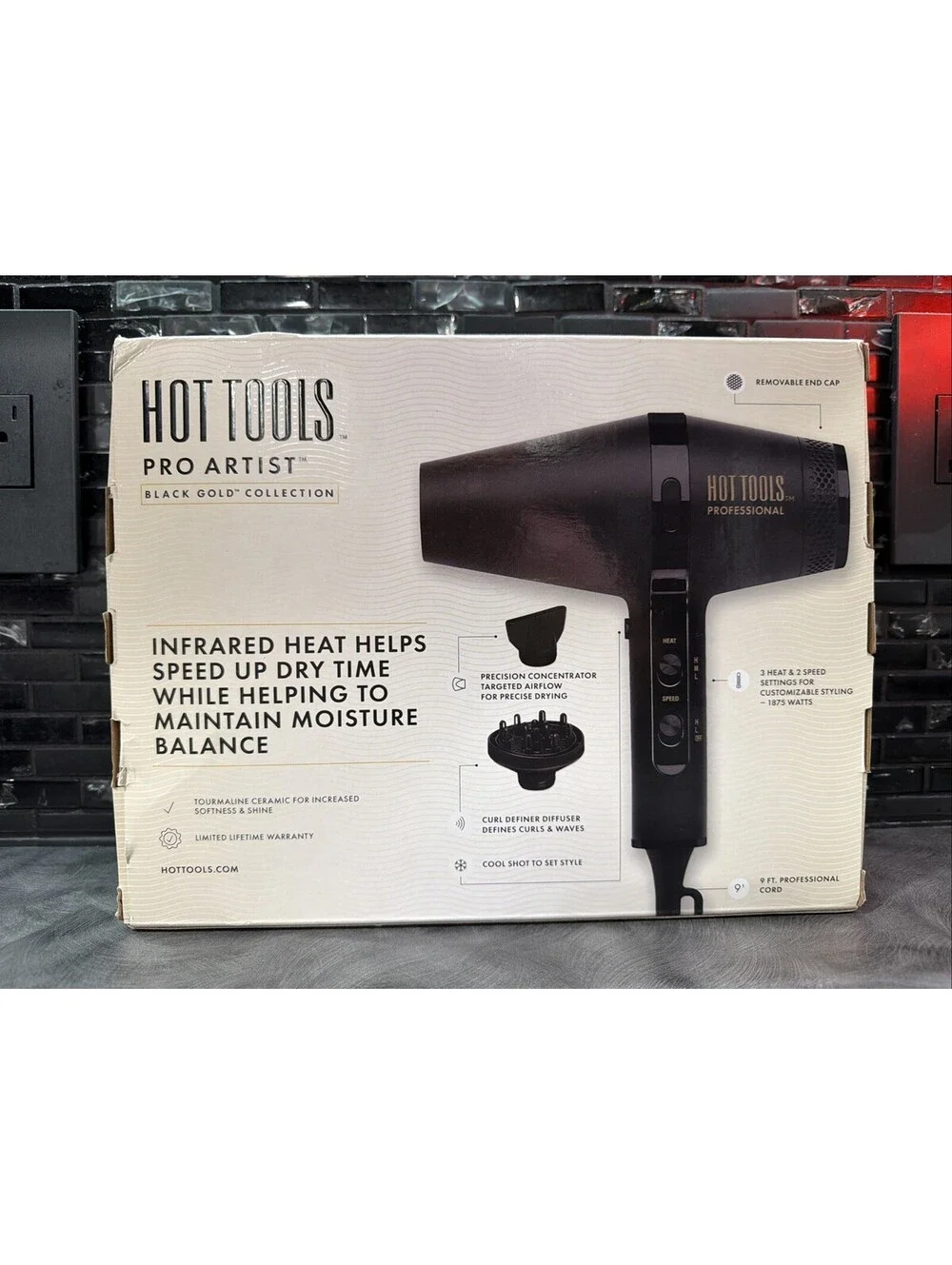 Hot Tools Pro Artist Infrared Ionic Salon Hair Dryer Black Gold Collection